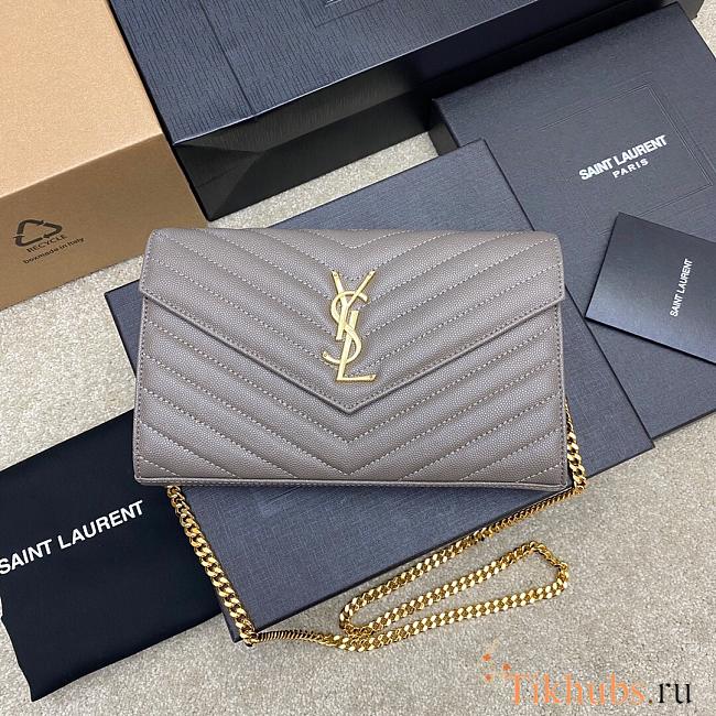 YSL Envelope Chain Wallet Grey Gold Hardware 22.5x14x4cm - 1