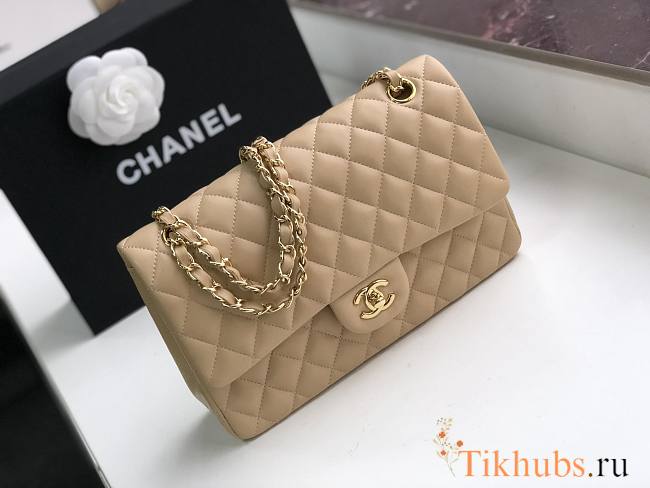 Chanel Flap Bag Lambskin Beige Gold 25cm - 1