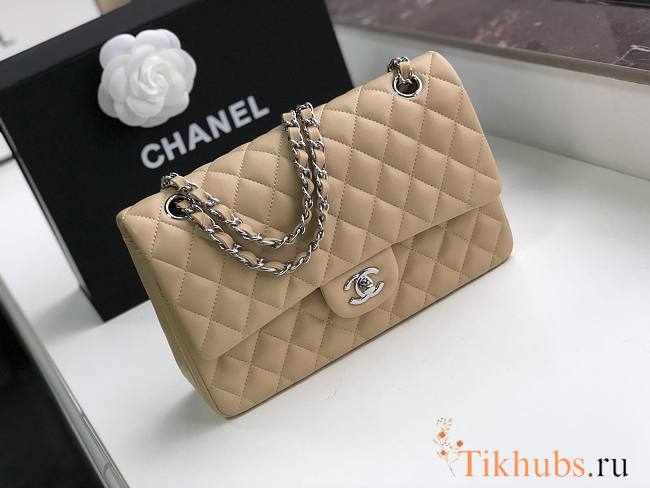Chanel Flap Bag Lambskin Beige Silver 25cm - 1