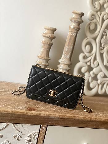Chanel 22S Trendy Cc Wallet On Chain Black Lambskin 19cm