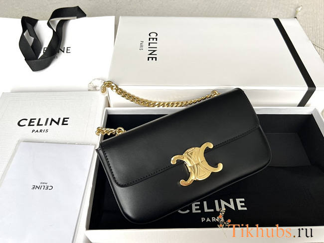 Celine Chain Shoulder Bag Triomphe Black 20.5x10.5x4cm - 1