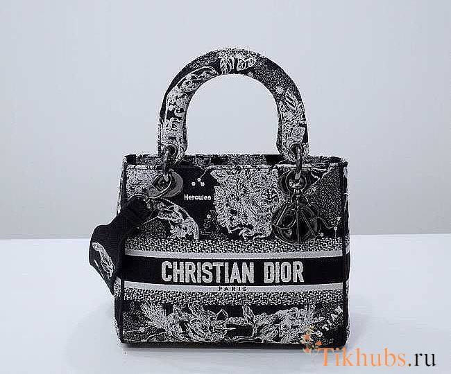 Dior Lady D-lite Black Toile Zodiac 24 x 20 x 11 cm  - 1