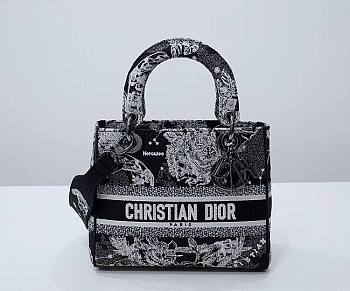 Dior Lady D-lite Black Toile Zodiac 24 x 20 x 11 cm 