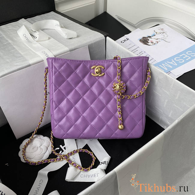 Chanel Hobo Bag Golden Ball Light Shoulder Bag Purple 19x16x8.5cm - 1