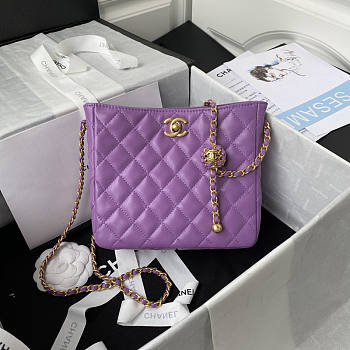 Chanel Hobo Bag Golden Ball Light Shoulder Bag Purple 19x16x8.5cm