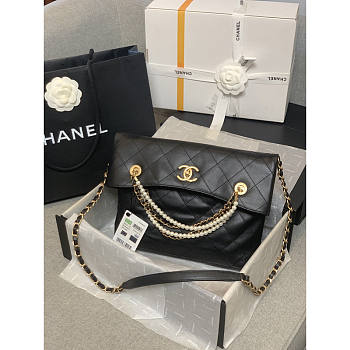 Chanel Hobo Crossbody Flap Messenger Bag Black 32x29x6cm