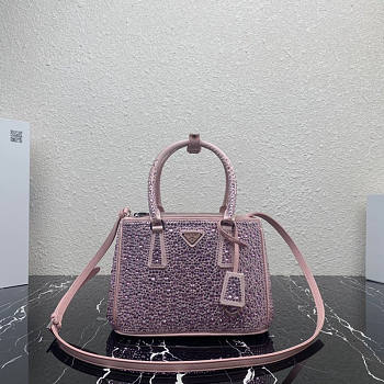 Prada Galleria Mini Crystal Embellished Satin Bag Pink 24.5x16.5x11cm