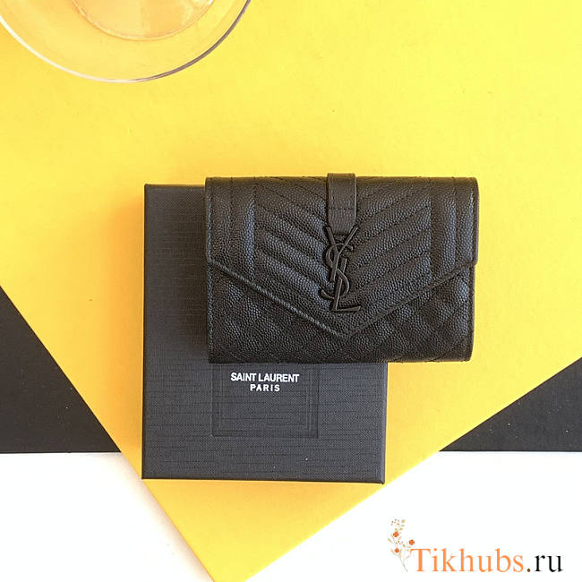 YSL Envelope Leather Wallet Pure Black 11x8.5x3cm - 1