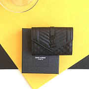 YSL Envelope Leather Wallet Pure Black 11x8.5x3cm - 1