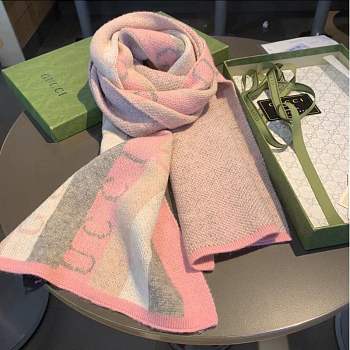 Gucci Stripe Wool Scarf Pink