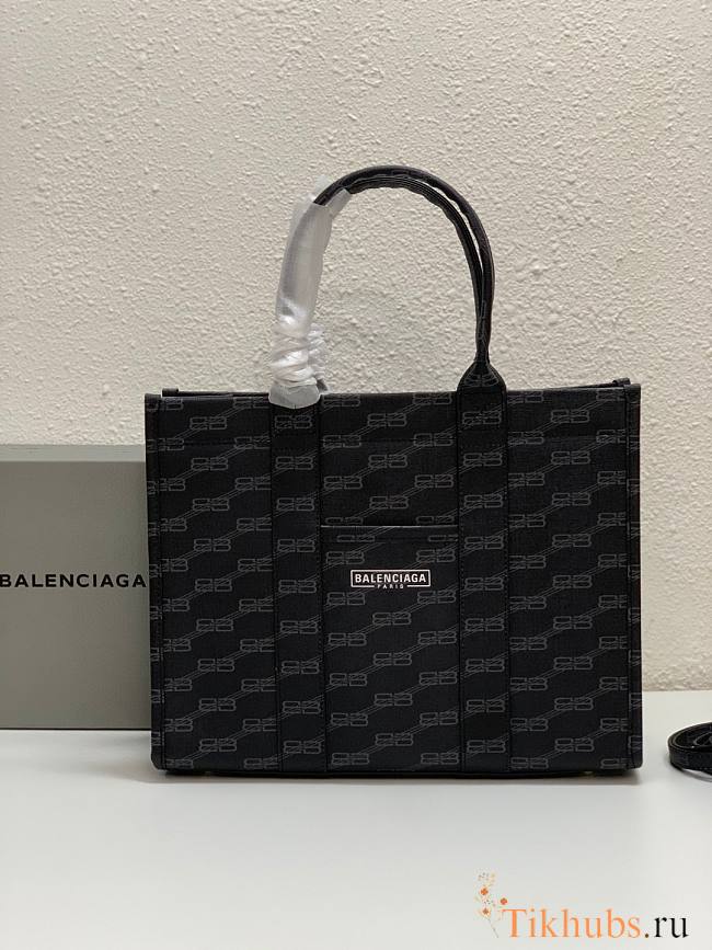 Balenciaga Medium Tote Bag Coated Canvas in Black 35x13x27cm - 1