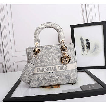 Dior Medium Lady D-Lite Handbag Grey 24x20x11cm