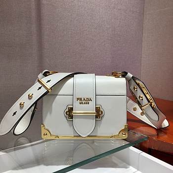 Prada Cahier Leather Bag White 20x14.5x7cm