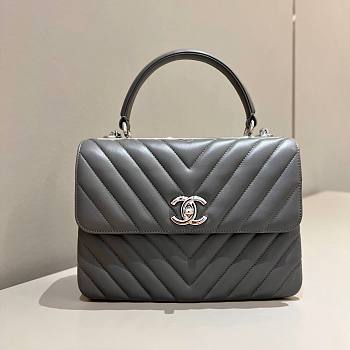 Chanel Flap Bag Top Handle Trendy Chevron Grey 25x17x12cm
