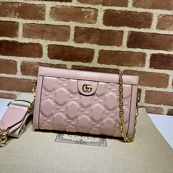 Gucci GG Matelassé Leather Shoulder Bag Pink 26x17.5x8cm 