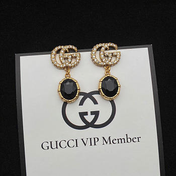 Gucci Double G Earrings with Black Crystals