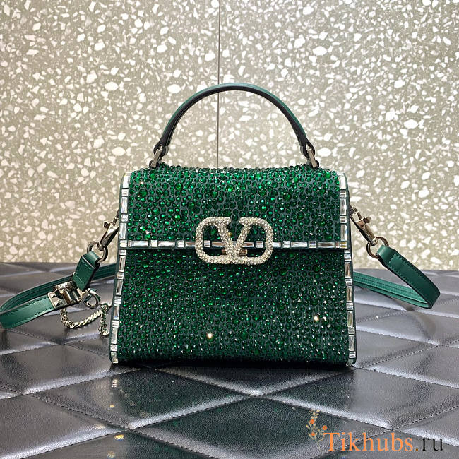 Valentino Vsling Mini Handbag with Sparkling Embroidery Green 19x13x9cm - 1