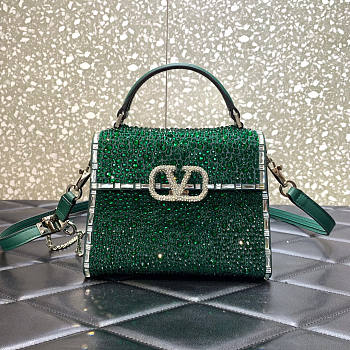 Valentino Vsling Mini Handbag with Sparkling Embroidery Green 19x13x9cm