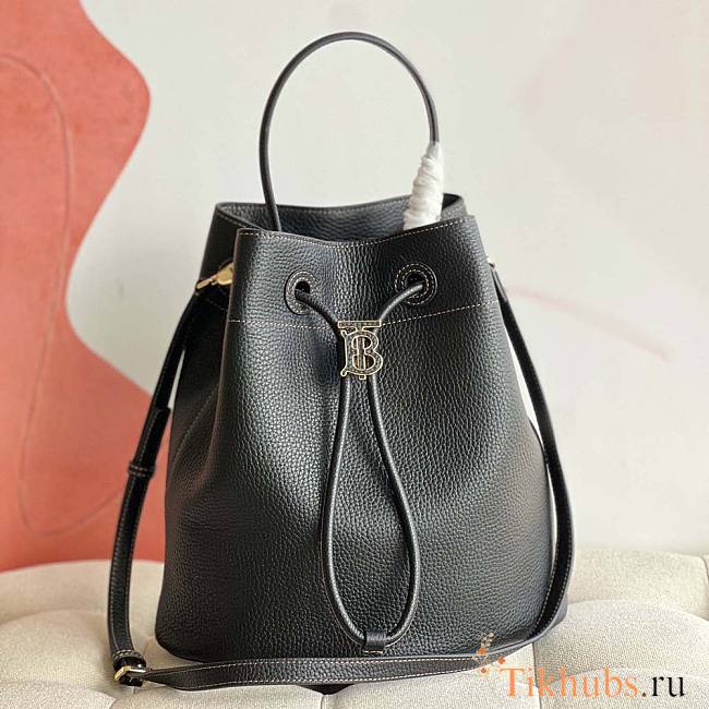 Burberry Grainy Leather Small TB Bucket Bag Black 26x26x16cm - 1