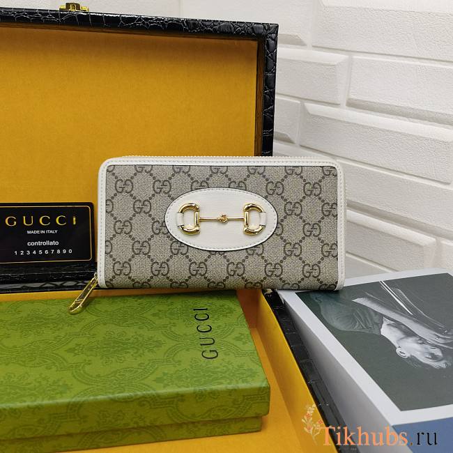 Gucci Horsebit 1955 Zip Around Wallet White 19x10x2.5cm - 1