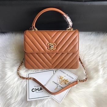 Chanel Top Handle Trendy Chevron Brown 25x17x12cm