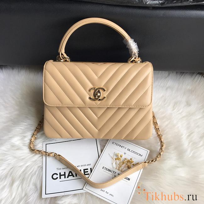 Chanel Top Handle Trendy Chevron Beige 25x17x12cm - 1