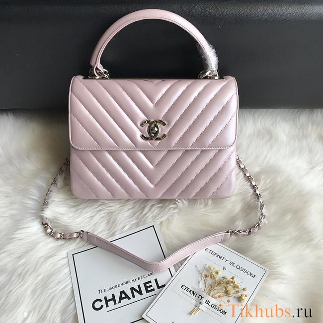 Chanel Top Handle Trendy Chevron Light Pink With Silver 25x17x12cm - 1