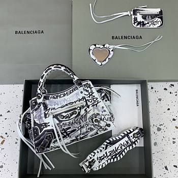 Balenciaga Neo Cagole XS Handbag in White and Black Graffiti 26x13x18cm