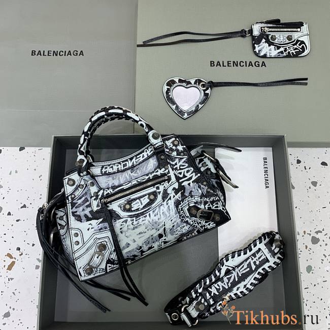 Balenciaga Neo Cagole XS Handbag in Black and White Graffiti 26x13x18cm - 1