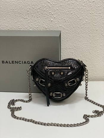 Balenciaga Mini Le Cagole Heart Leather Crossbody Bag Black 16x5x13cm