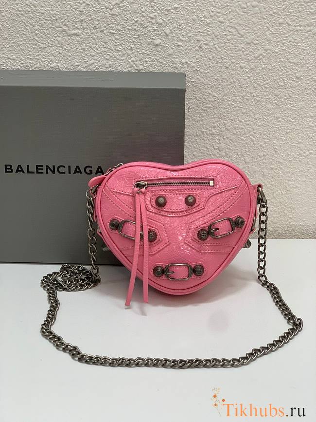 Balenciaga Mini Le Cagole Heart Leather Crossbody Bag Pink 16x5x13cm - 1