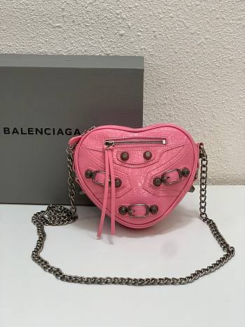 Balenciaga Mini Le Cagole Heart Leather Crossbody Bag Pink 16x5x13cm