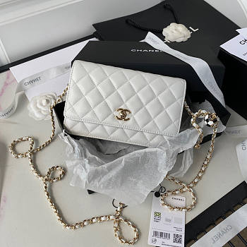 Chanel Wallet On Chain White Lambskin Gold 19x12x3.5cm