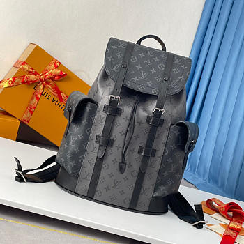 Louis Vuitton LV Christopher Reverse Eclipse Backpack Bag Black MM 38x44x21cm