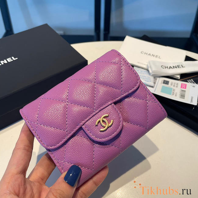 Chanel Caviar Wallet Purple Single Fold - 1