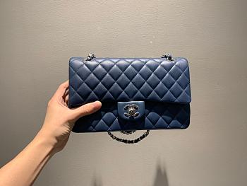 Chanel Flap Bag Lambskin Navy Blue Silver 23cm