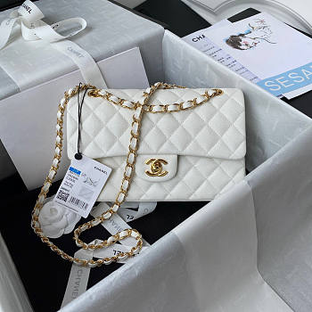 Chanel Flap Bag White Caviar Gold 23cm