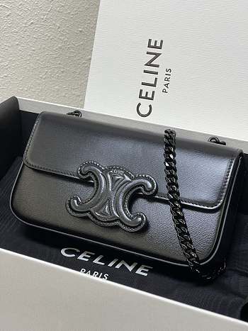 Celine Chain Shoulder Bag Cuir Triomphe Black 20.5x10.5x4cm