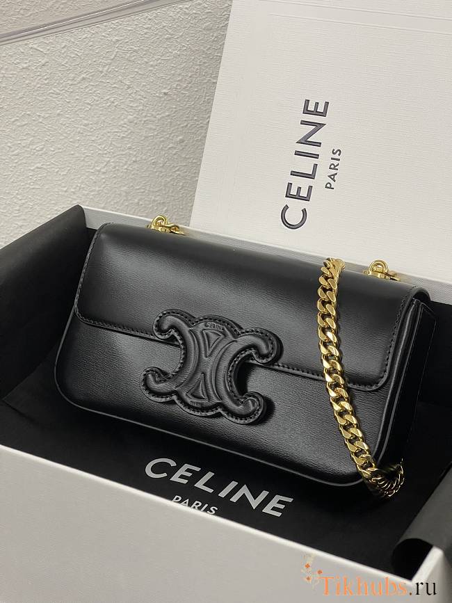 Celine Chain Shoulder Bag Cuir Triomphe Black Gold Chain 20.5x10.5x4cm - 1