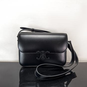 Celine Triomphe Bag In Shiny Calfskin All Black 22x16.5x7cm