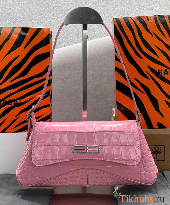 Balenciaga XX Small Flap Bag Crocodile Embossed Pink 27x25x5cm - 1