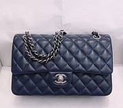 Chanel Flap Bag Navy Blue Lambskin Silver Hardware Size 25 cm - 1