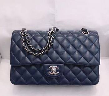 Chanel Flap Bag Navy Blue Lambskin Silver Hardware Size 25 cm