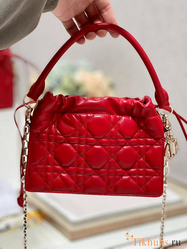 Dior Lady Top Handle Drawstring Mini Bag Red 19x13x5cm - 1