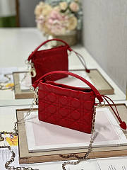 Dior Lady Top Handle Drawstring Mini Bag Red 19x13x5cm - 6