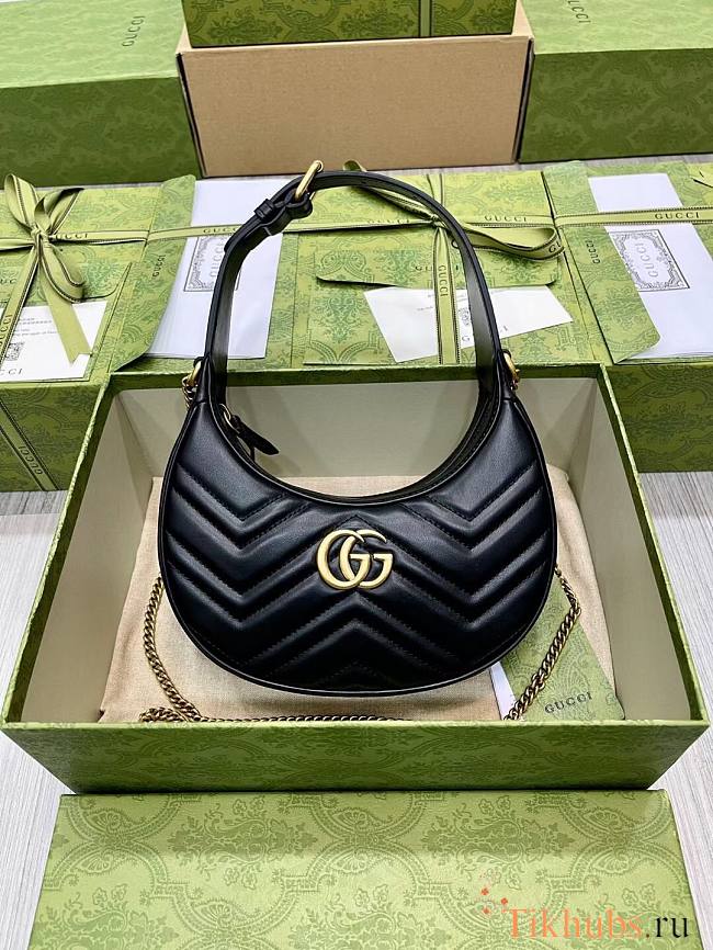 Gucci GG Marmont Half Moon Shoulder Bag Black 21.5x11x5cm - 1