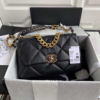 Chanel 19 Large Flap Bag Lambskin Black Gold 30x20x10cm
