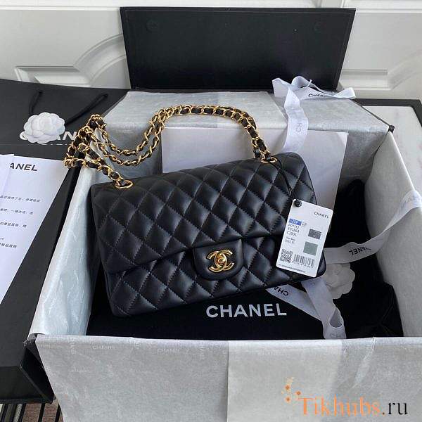Chanel Flap Bag Black Lambskin Gold Hardware Size 25 cm - 1