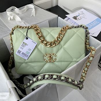 Chanel 19 Large Flap Bag Green Gold Lambskin 30cm