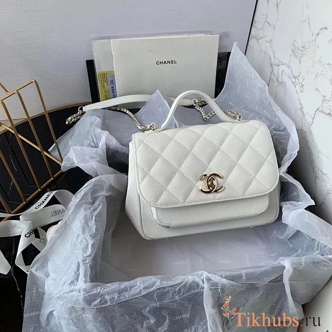 Chanel Business Affinity Bag Caviar White Gold 19x14x7cm - 1
